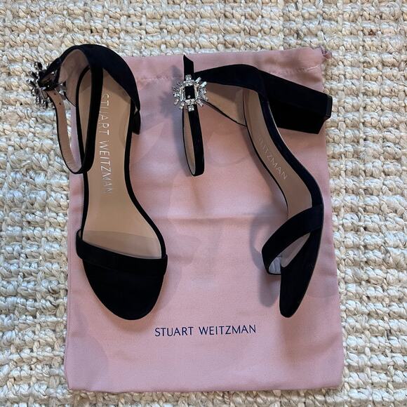 Stuart Weitzman Women's Nearlynude Crystal Nova Sandals Sz 7.5B - Picture 1 of 8